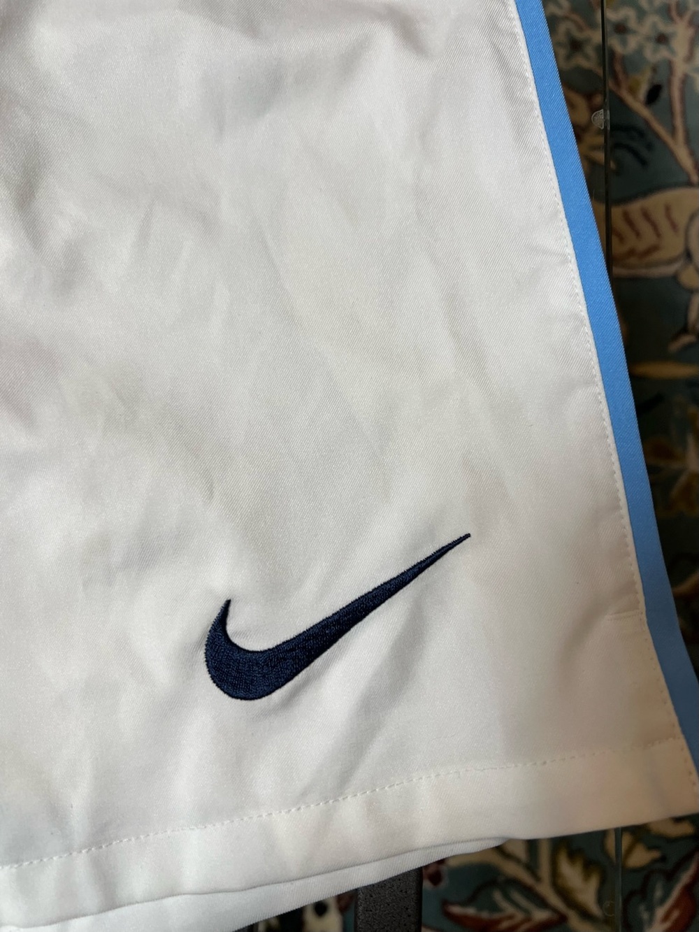 Nike Men’s White Athletic Messi Shorts with Light Blue Side Trim - Picture 5 of 9